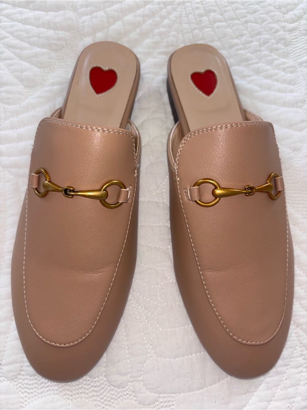 Aqua Pink Nude Leather Slide Mules with Gold Horsebit